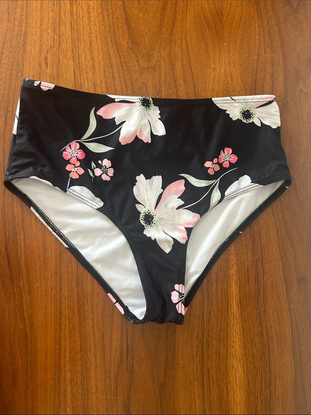 Black Floral High-Waist Bikini Bottoms